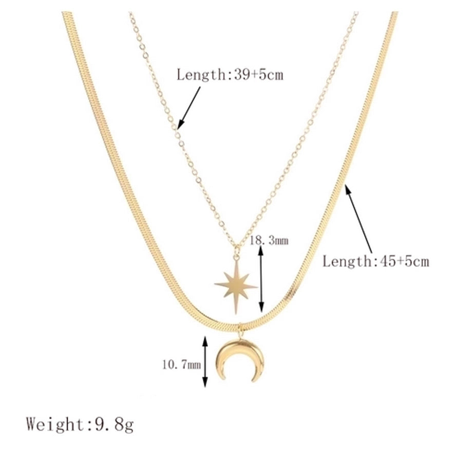 Jewelry French Style Simple Style Classic Style Hexagram Moon 304 Stainless Steel 18K Gold Plated Plating Pendant Necklace