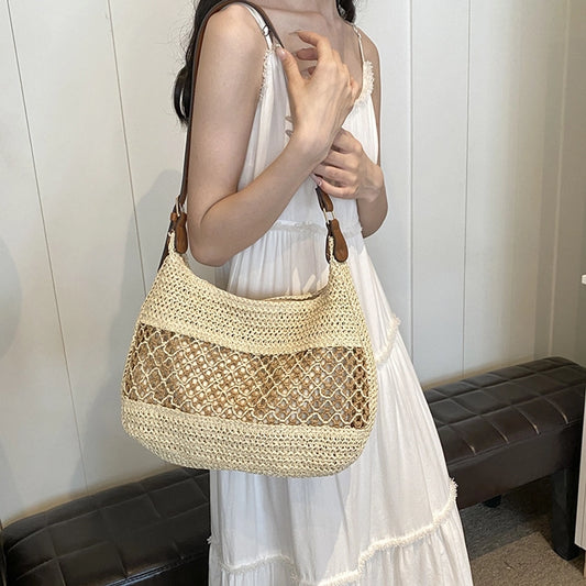 Women's Medium Straw Solid Color Vintage Style Streetwear Sewing Thread Square Zipper Tote Bag