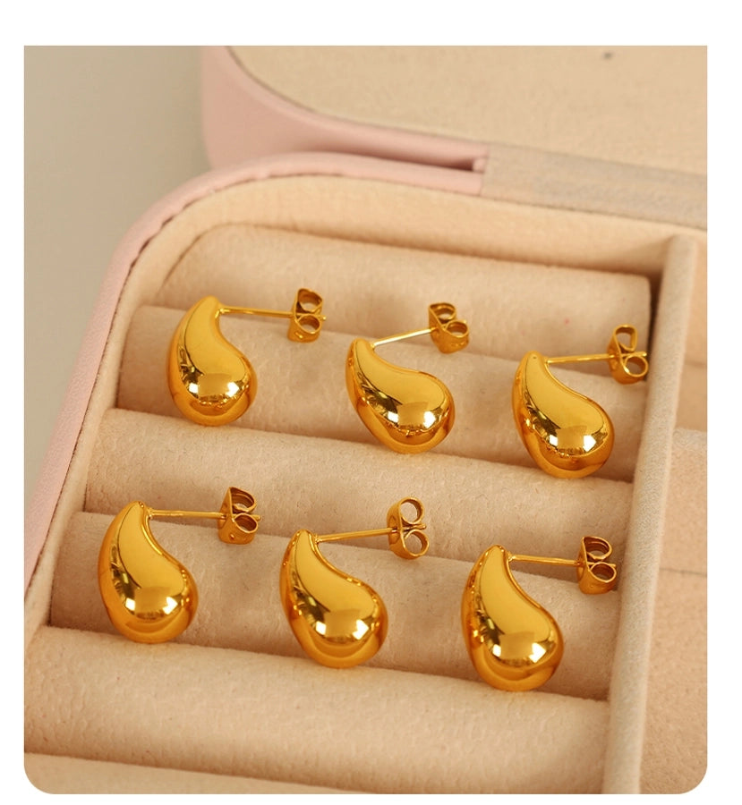 1 Pair IG Style Elegant Water Droplets Polishing 304 Stainless Steel 18K Gold Plated Ear Studs