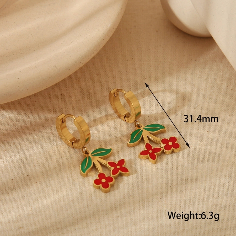 Jewelry Cute Sweet Cherry Strawberry 304 Stainless Steel 18K Gold Plated Epoxy Plating Bracelets Earrings Necklace - CEJEW