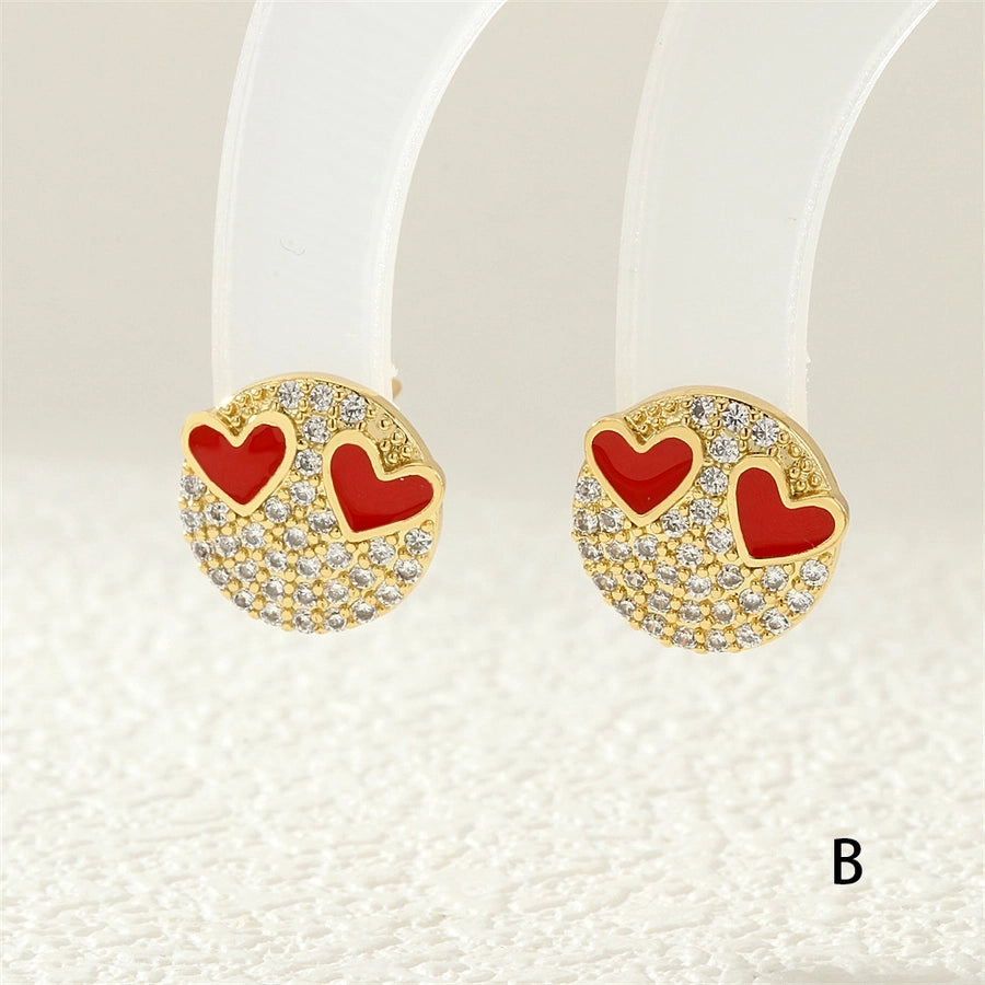 1 Pair Casual Simple Style Commute Smile Face Plating Inlay Copper Zircon 18K Gold Plated Ear Studs