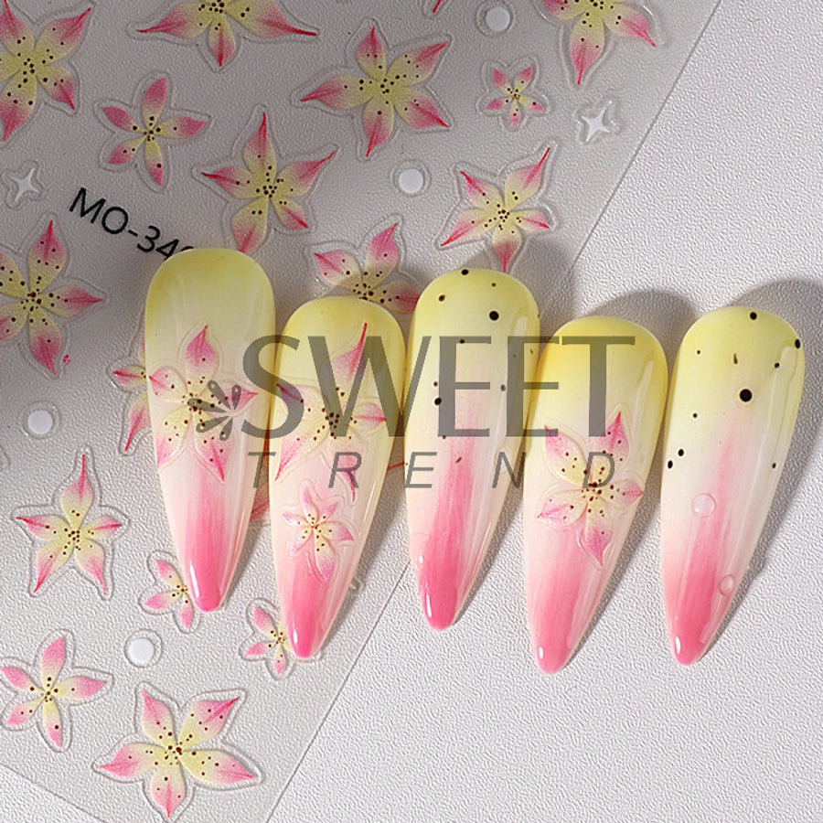 Net red hot nail art stickers  5D relief three-dimensional ice lily pink girl heart summer nail stickers