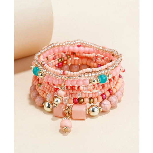 bohemian geometric mixed materials beaded artificial pearls shell bracelets