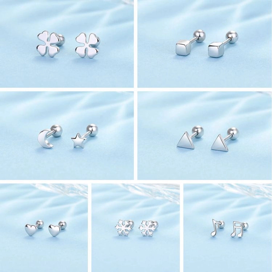 S925 silver anti-lost earrings love four-leaf clover round earrings stainless steel screw to prevent falling off without picking ear holes