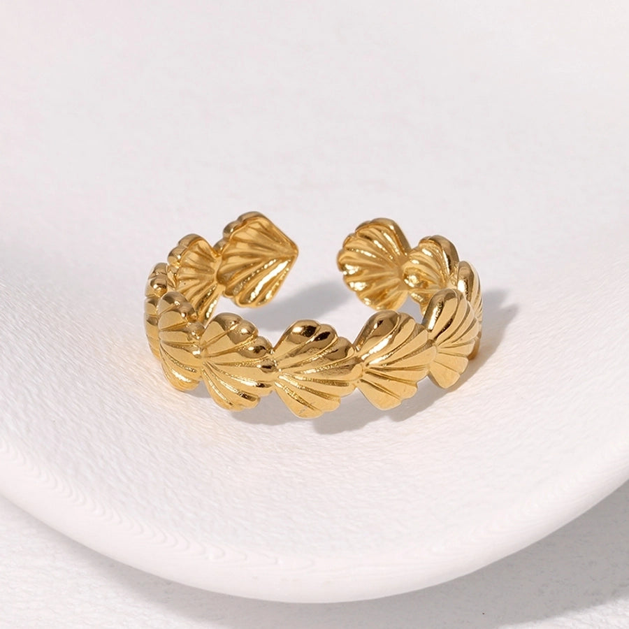 Jewelry Marine Style Beach Tropical Shell 304 Stainless Steel 18K Gold Plated Open Rings