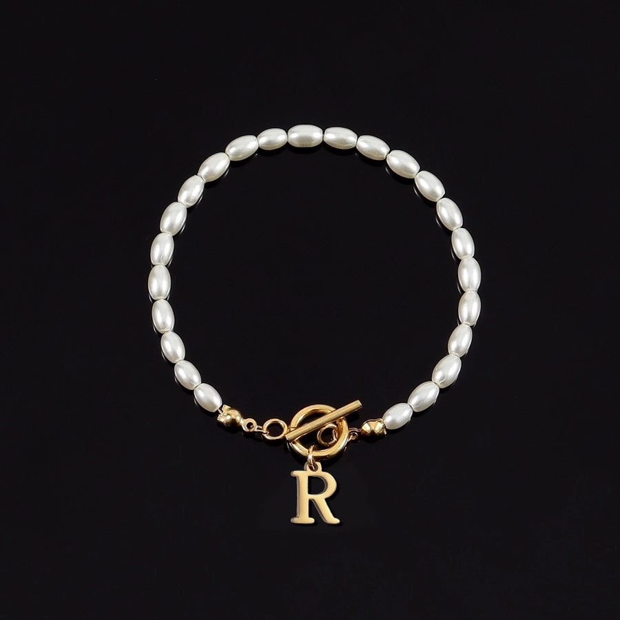 Elegant Simple Style Classic Style Letter 304 Stainless Steel Artificial Pearl Bracelets In Bulk - CEJEW