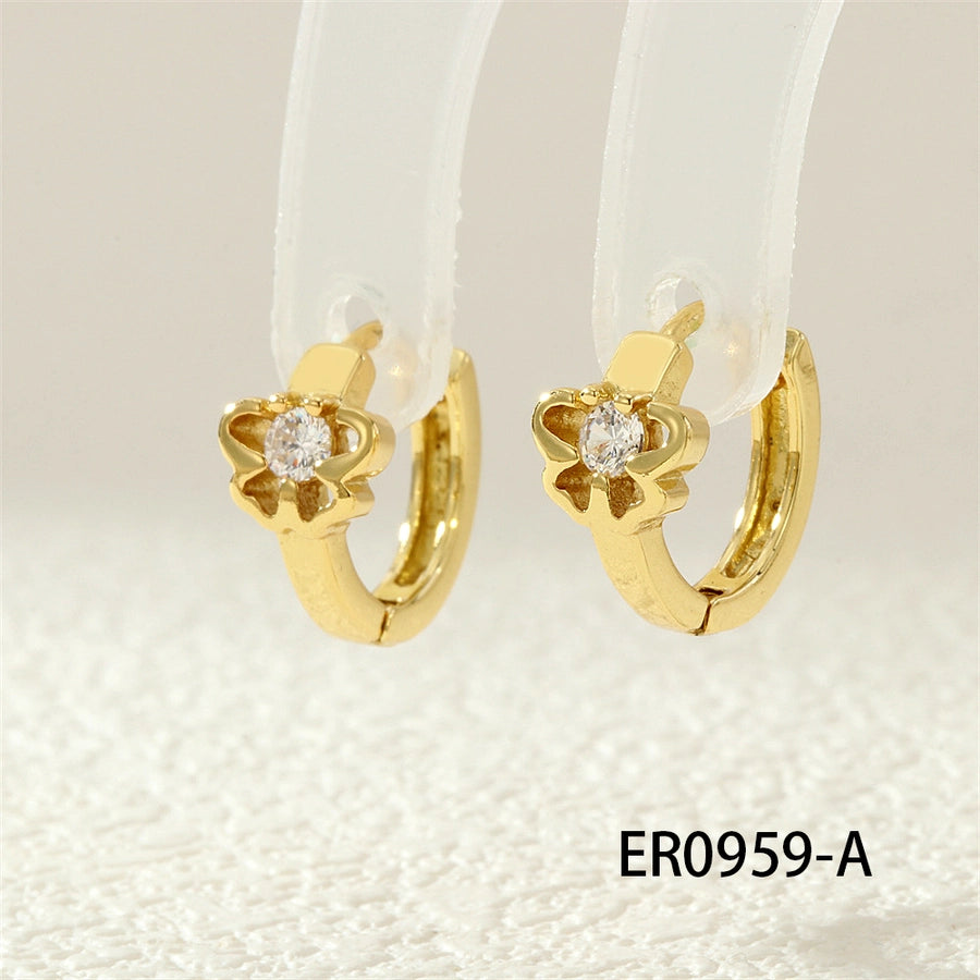 1 Pair IG Style Simple Style Commute Flower Butterfly Inlay Copper Zircon 18K Gold Plated Earrings