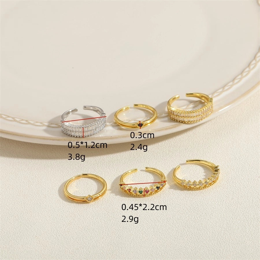 basic korean style triangle geometric copper plating inlay zircon 14k gold plated white gold plated open rings