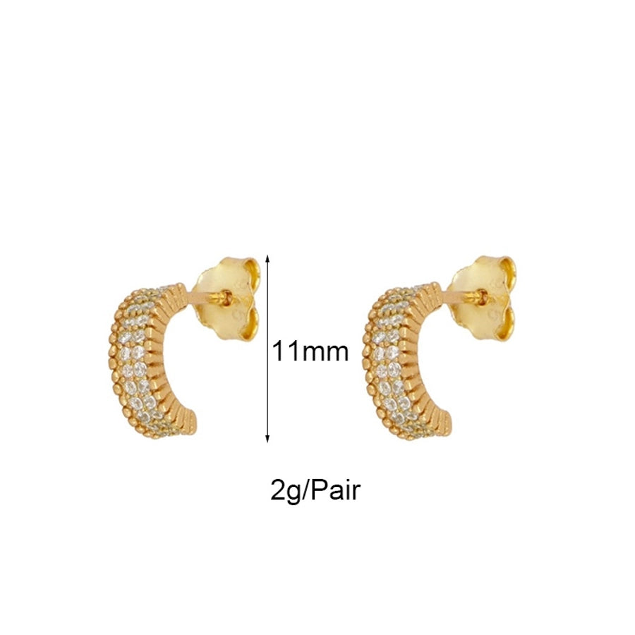 1 Pair Retro Simple Style Geometric Inlay Copper Zircon Gold Plated Ear Cuffs Earrings Ear Studs