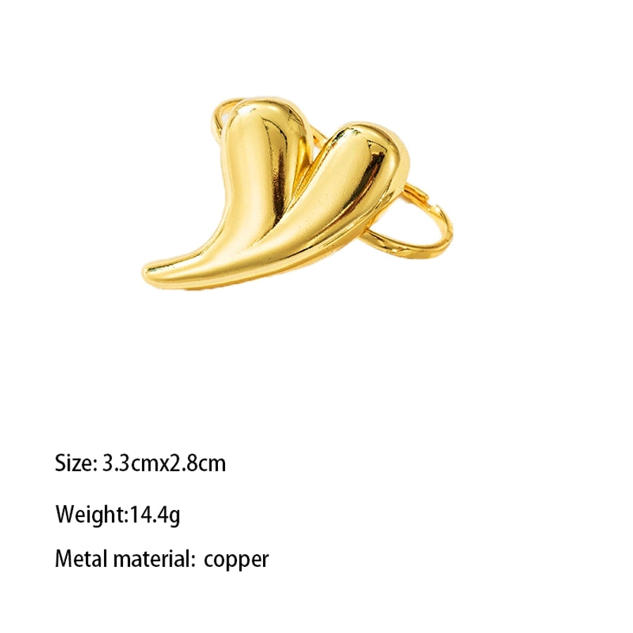 Copper Gold Plated Chinoiserie Romantic Sweet Inlay Carving Heart Shape Zircon Open Rings