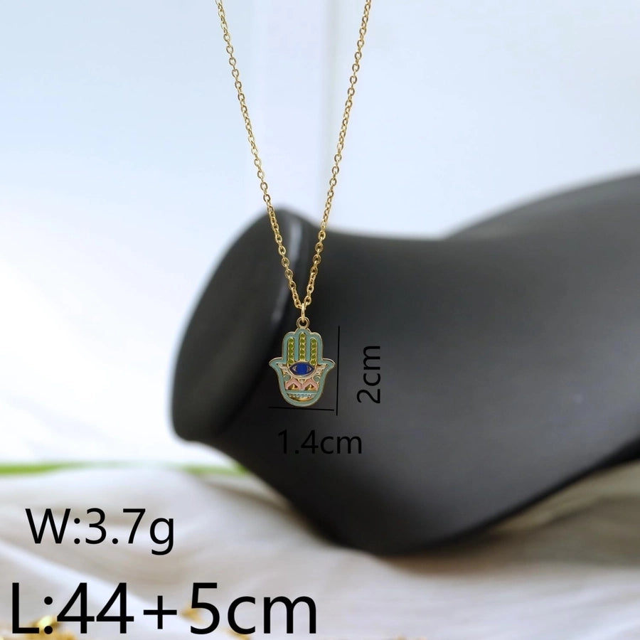 304 Stainless Steel 18K Gold Plated Inlay Devil's Eye Moon Zircon Pendant Necklace