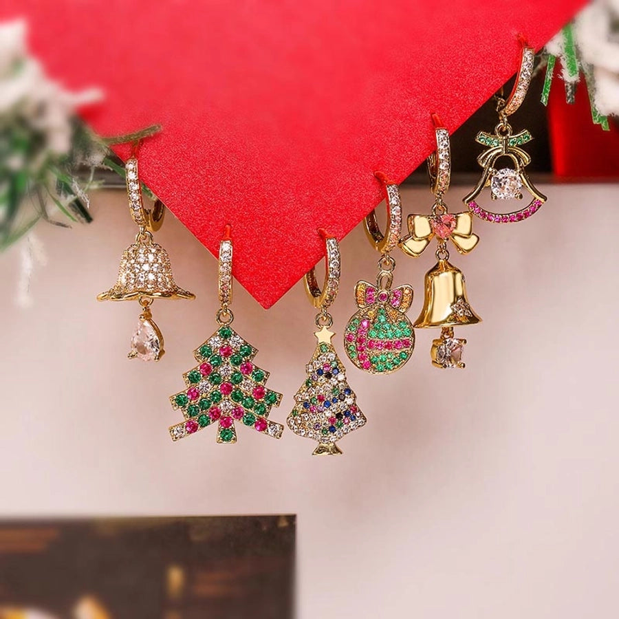 1 Pair Christmas Casual Christmas Sweet Christmas Hat Christmas Tree Santa Claus Plating Hollow Out Inlay Copper Zircon Drop Earrings