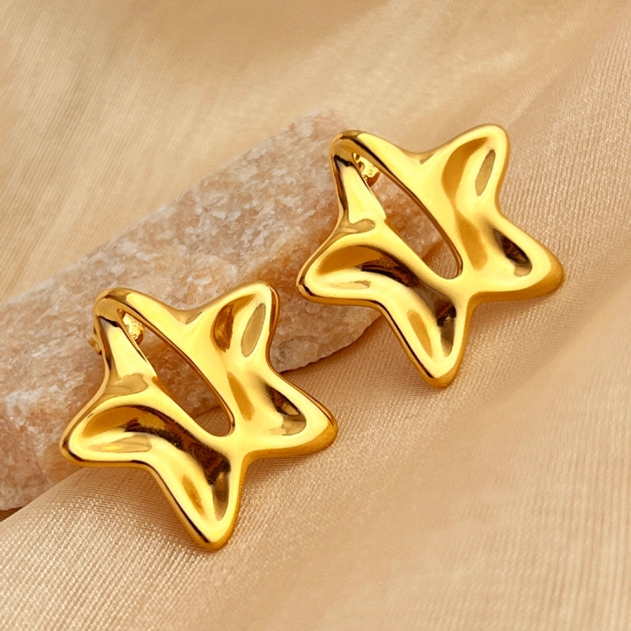 1 Pair Elegant Vacation Pentagram Polishing Plating 304 Stainless Steel 18K Gold Plated Ear Studs - CEJEW