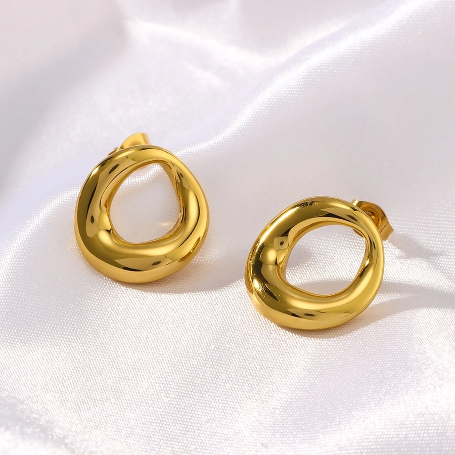 1 Pair Vintage Style Simple Style Circle Plating 304 Stainless Steel 18K Gold Plated Earrings