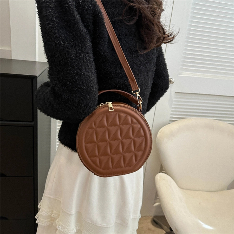 Women's Medium Pu Leather Solid Color Streetwear Round Zipper Crossbody Bag