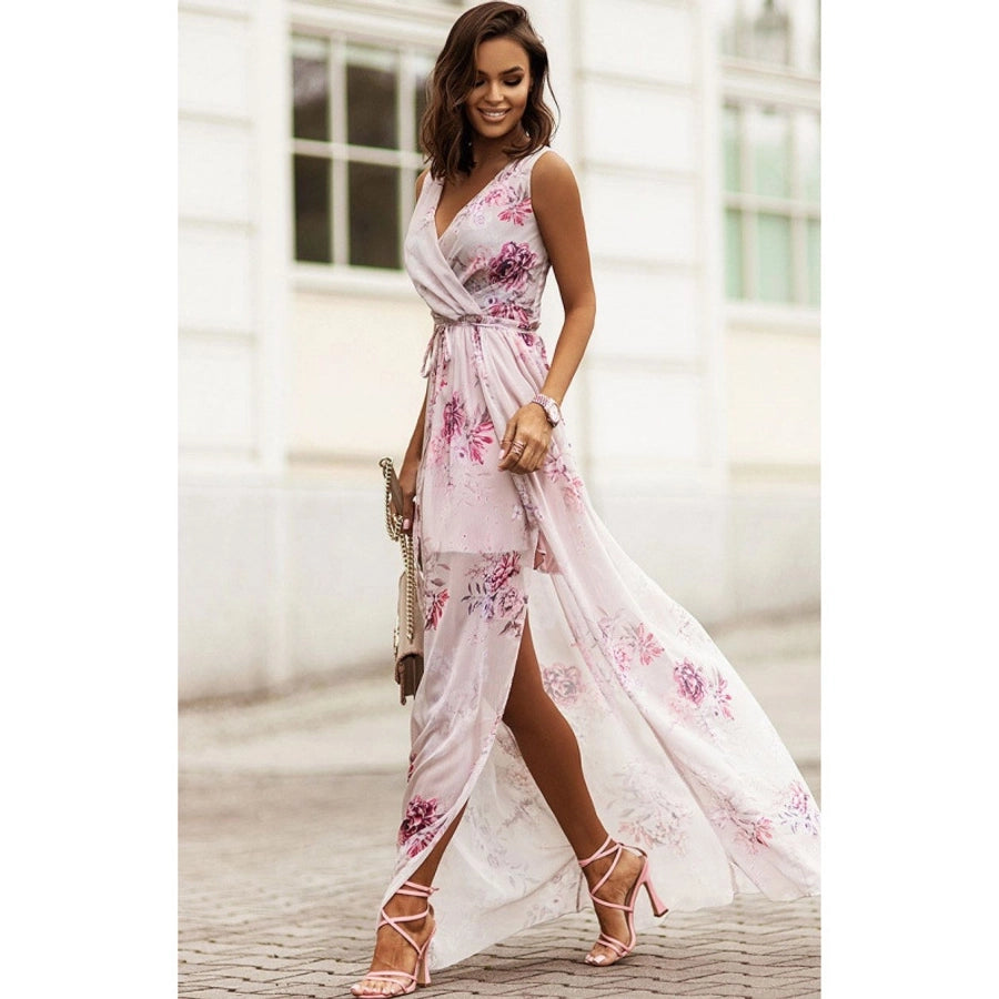 Women's Sheath Dress Streetwear V Neck Sleeveless Flower Maxi Long Dress Holiday