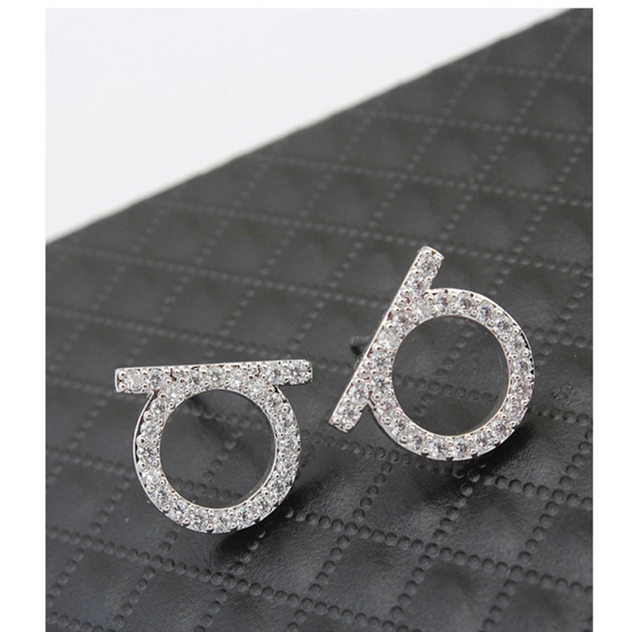 fashion solid color copper inlay zircon ear studs 1 pair