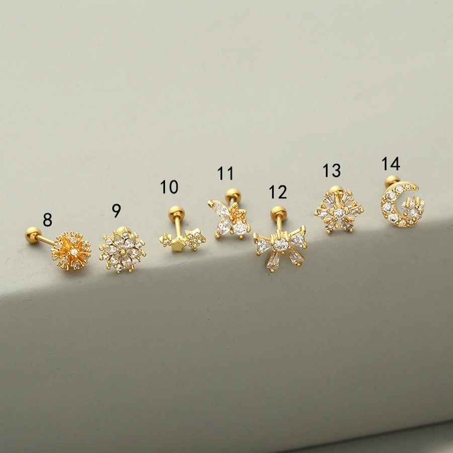 fashion flower copper ear studs inlay zircon copper earrings 1 piece