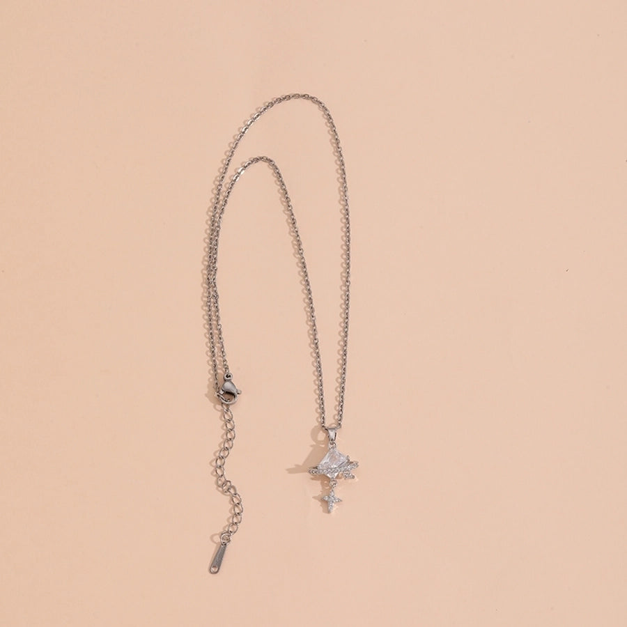 Jewelry Simple Style Shiny Star 304 Stainless Steel Copper Artificial Crystal Zircon Inlay Pendant Necklace