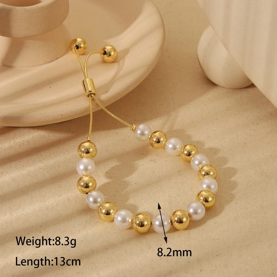 Jewelry Elegant Heart Shape Copper 18K Gold Plated Beaded Imitation Pearl Plating Bracelets