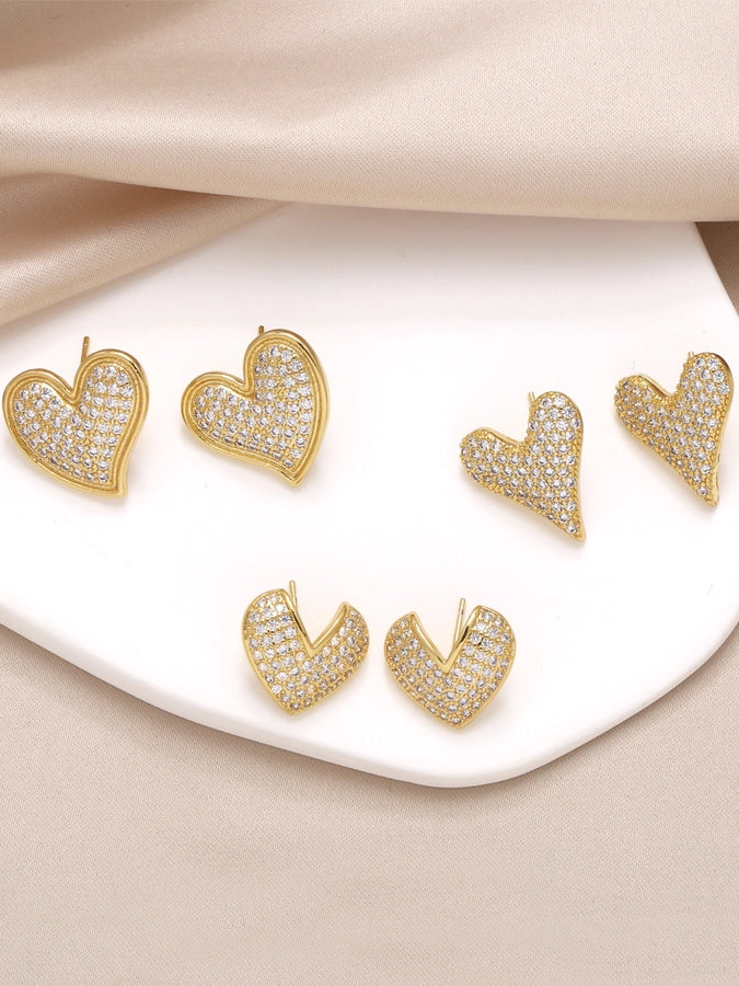 1 Pair Modern Style Simple Style Heart Shape Plating Inlay Copper Zircon Gold Plated Ear Studs