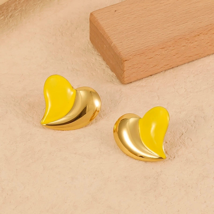 1 Pair Cute Business Vintage Style Heart Shape 304 Stainless Steel 18K Gold Plated Ear Studs