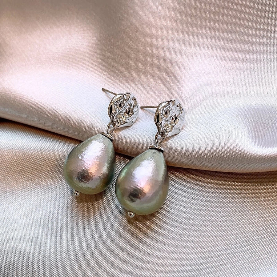 1 Pair Retro Water Droplets Plating Copper Imitation Pearl Zircon Drop Earrings