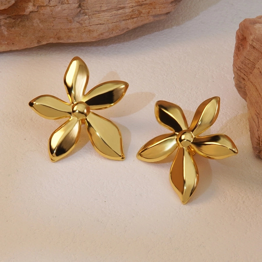 1 Pair Sweet Flower Plating 304 Stainless Steel Imitation Gold  Stainless Steel Earrings