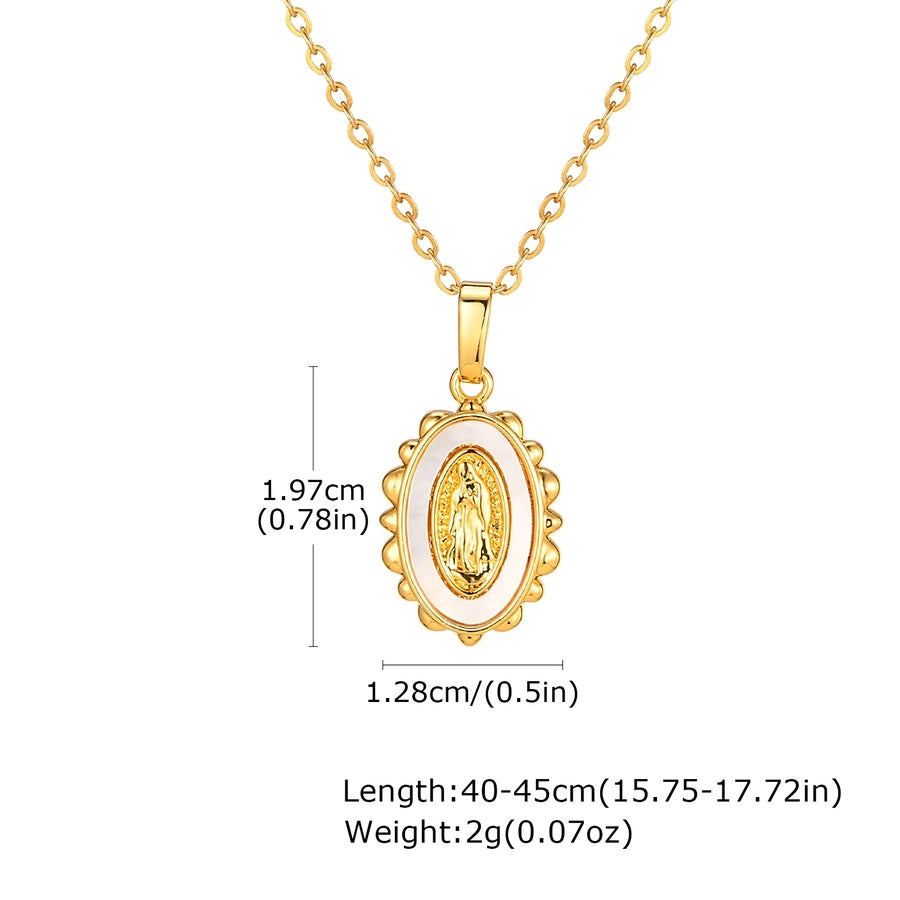 Jewelry IG Style Portrait Virgin Mary 201 Stainless Steel Shell Zircon 18K Gold Plated Inlay Pendant Necklace - CEJEW