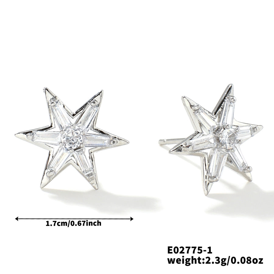 1 Pair Glam Cute Simple Style Geometric Star Inlay Copper Glass Zircon Rhodium Plated Ear Studs