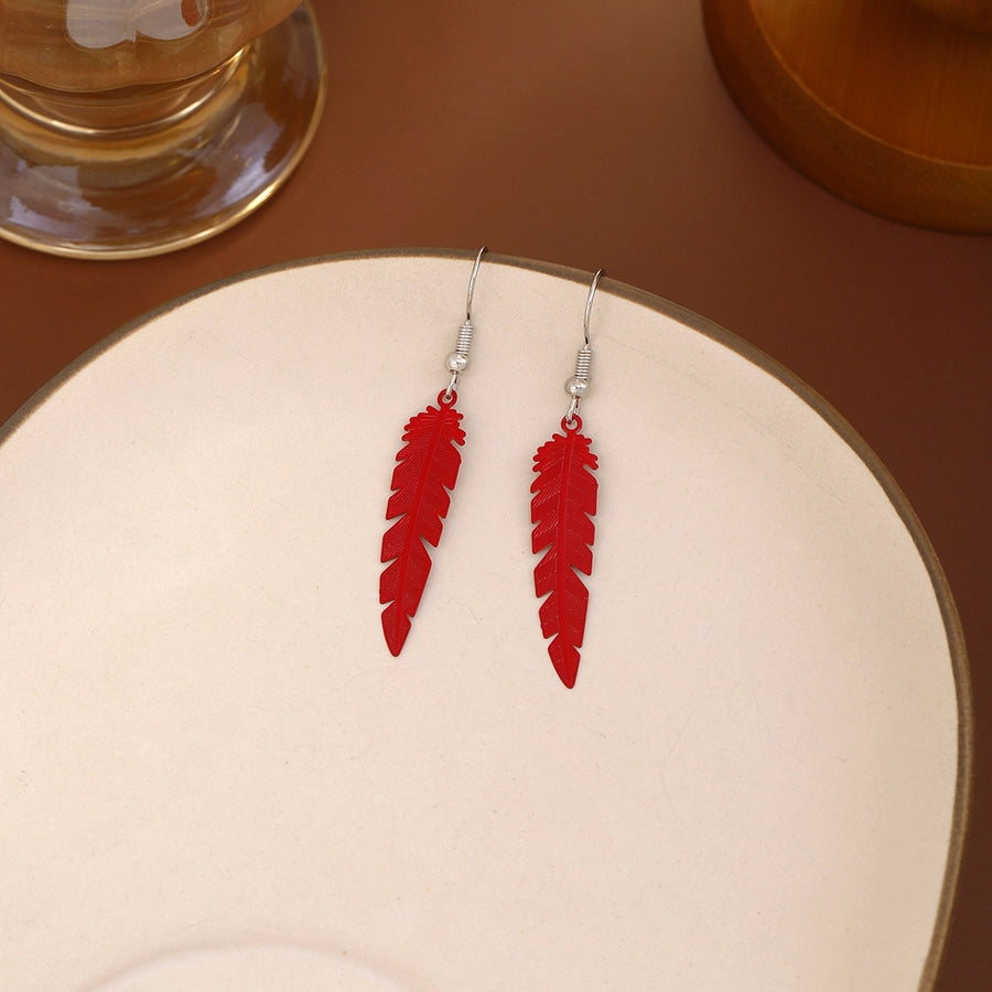 1 Pair Retro Feather Copper Drop Earrings