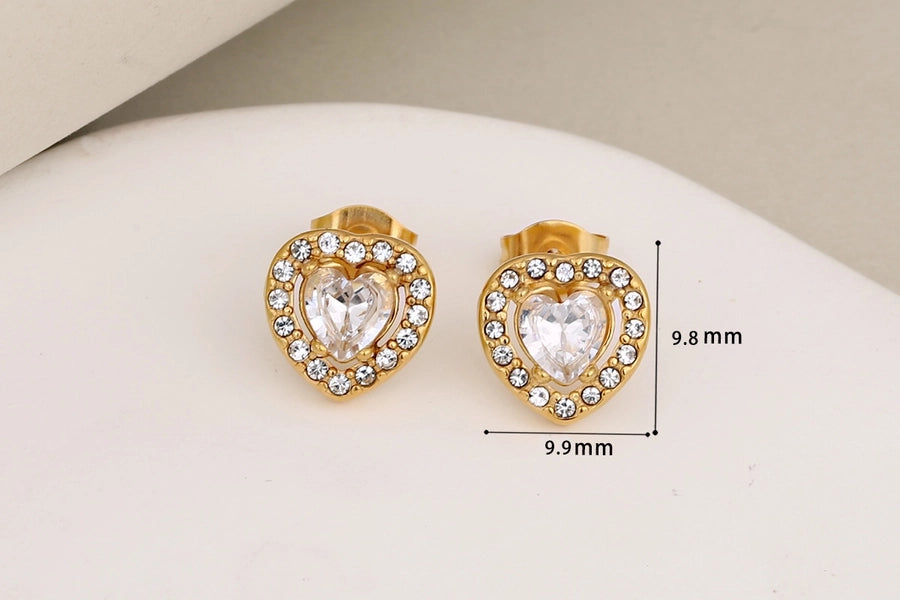 Jewelry Glam Luxurious Shiny Heart Shape 304 Stainless Steel Artificial Diamond Inlay Jewelry Set