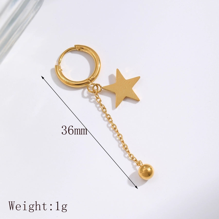 1 Piece French Style Commute Pentagram Moon 304 Stainless Steel Tassel 18K Gold Plated Earrings