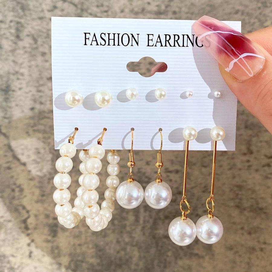 1 set ig style casual round plating inlay alloy pearl earrings