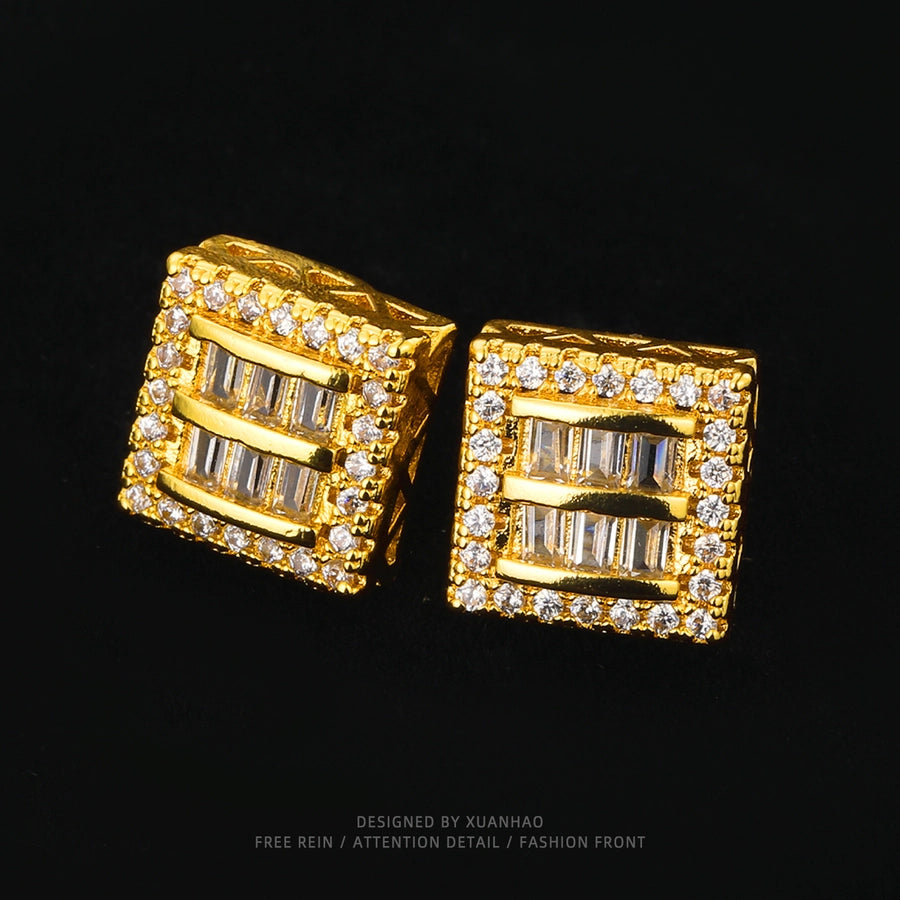 1 Pair Hip-Hop Retro Geometric Plating Copper Zircon Ear Studs