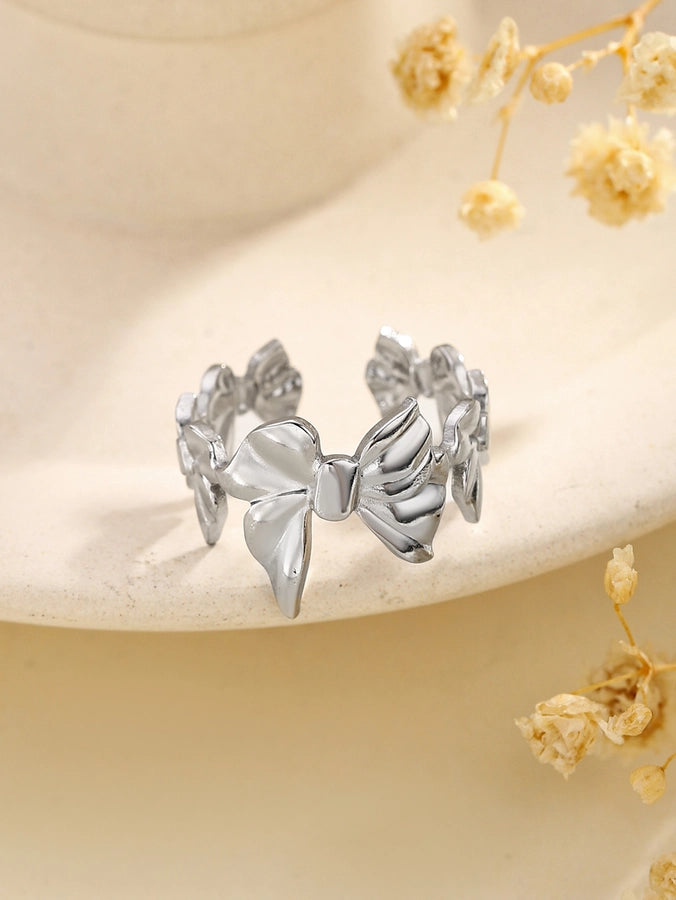 Jewelry Retro French Style Simple Style Heart Shape Flower Bow Knot Titanium Steel Open Rings