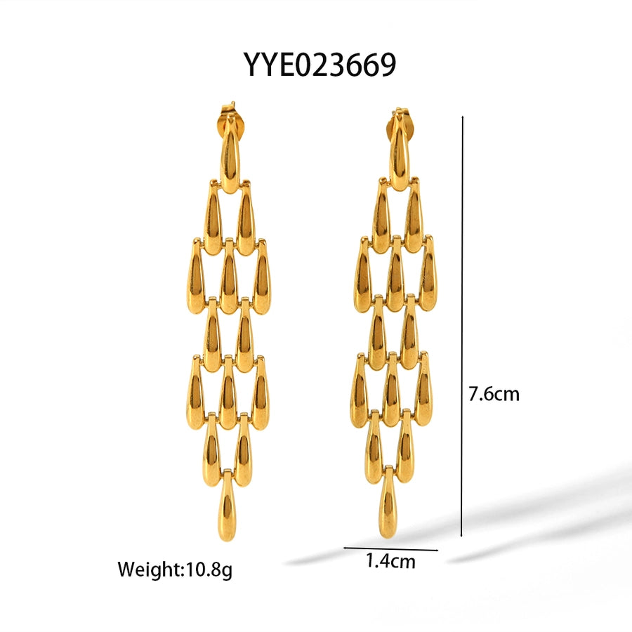 1 Pair Artistic Water Droplets Polishing Tassel Plating 304 Stainless Steel 18K Gold Plated Drop Earrings