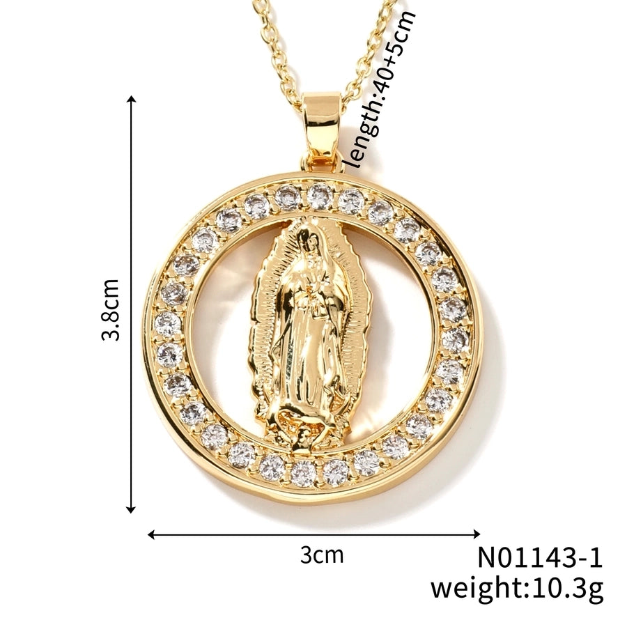 Jewelry Vintage Style Virgin Mary Oval Heart Shape 304 Stainless Steel Copper Zircon K Gold Plated Inlay Pendant Necklace