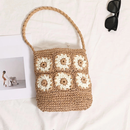 Women's Medium Paper Floral Elegant Streetwear Square String Straw Bag