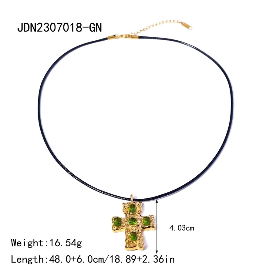 Jewelry Simple Style Classic Style Cross 304 Stainless Steel Natural Stone Rhinestones Zircon 18K Gold Plated Pendant Necklace