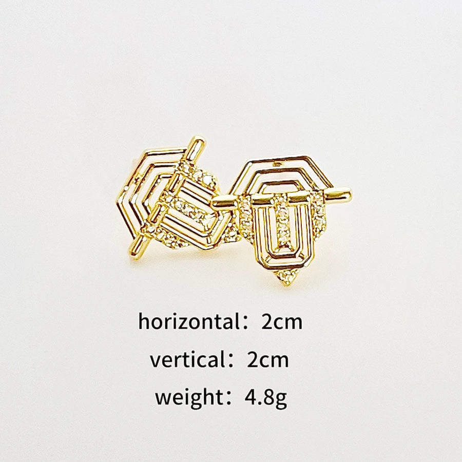 Copper 18K Gold Plated Geometric Zircon Jewelry Set