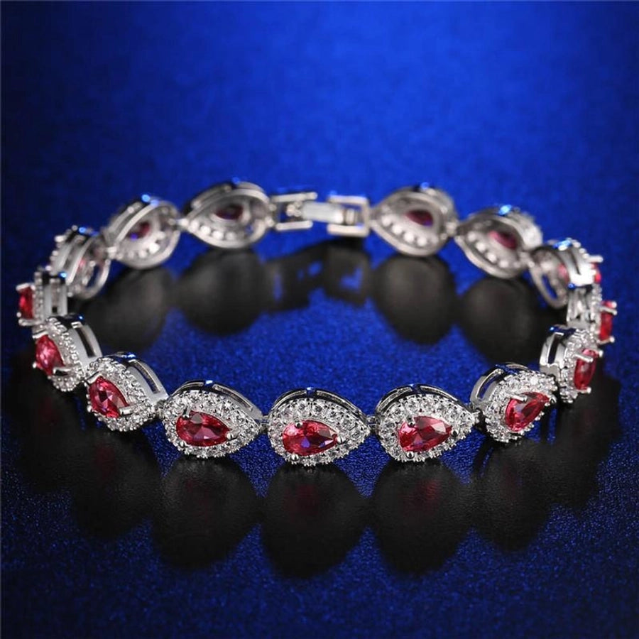 Copper Rhodium Plated Lady Simple Style Inlay Geometric Zircon Bracelets