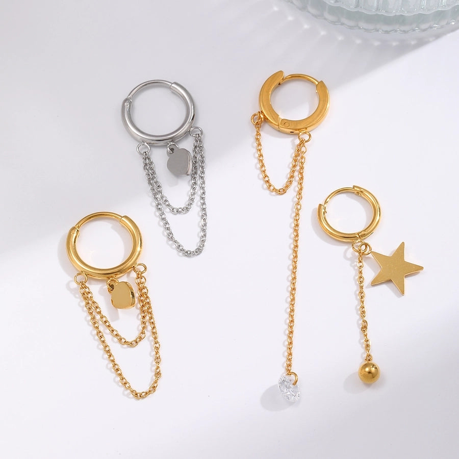 1 Piece French Style Commute Pentagram Moon 304 Stainless Steel Tassel 18K Gold Plated Earrings