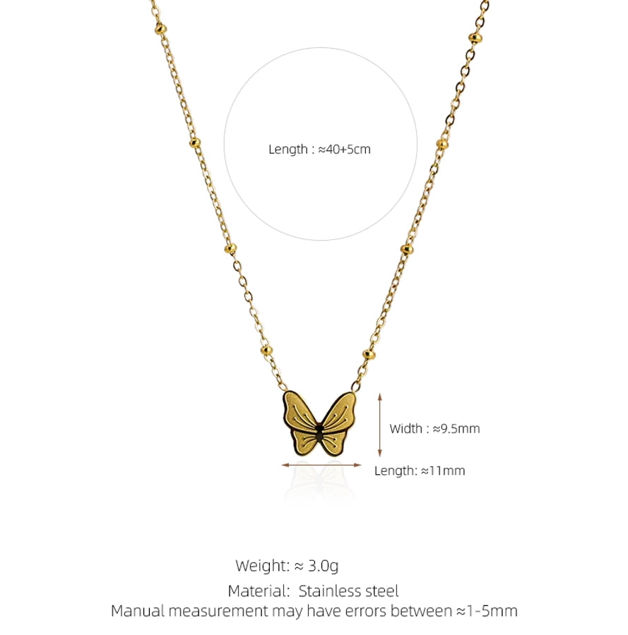 Jewelry Commute Korean Style Butterfly 304 Stainless Steel 18K Gold Plated Pendant Necklace