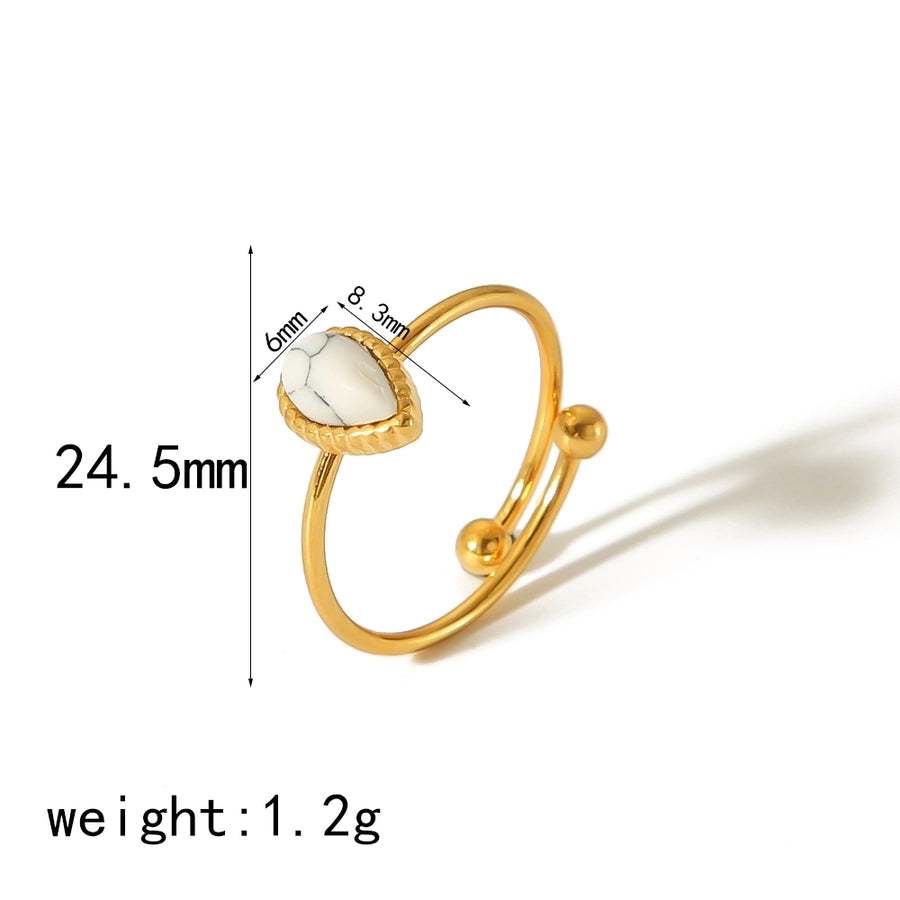 304 Stainless Steel 18K Gold Plated Casual Vintage Style Plating Inlay Water Droplets Natural Stone Open Rings