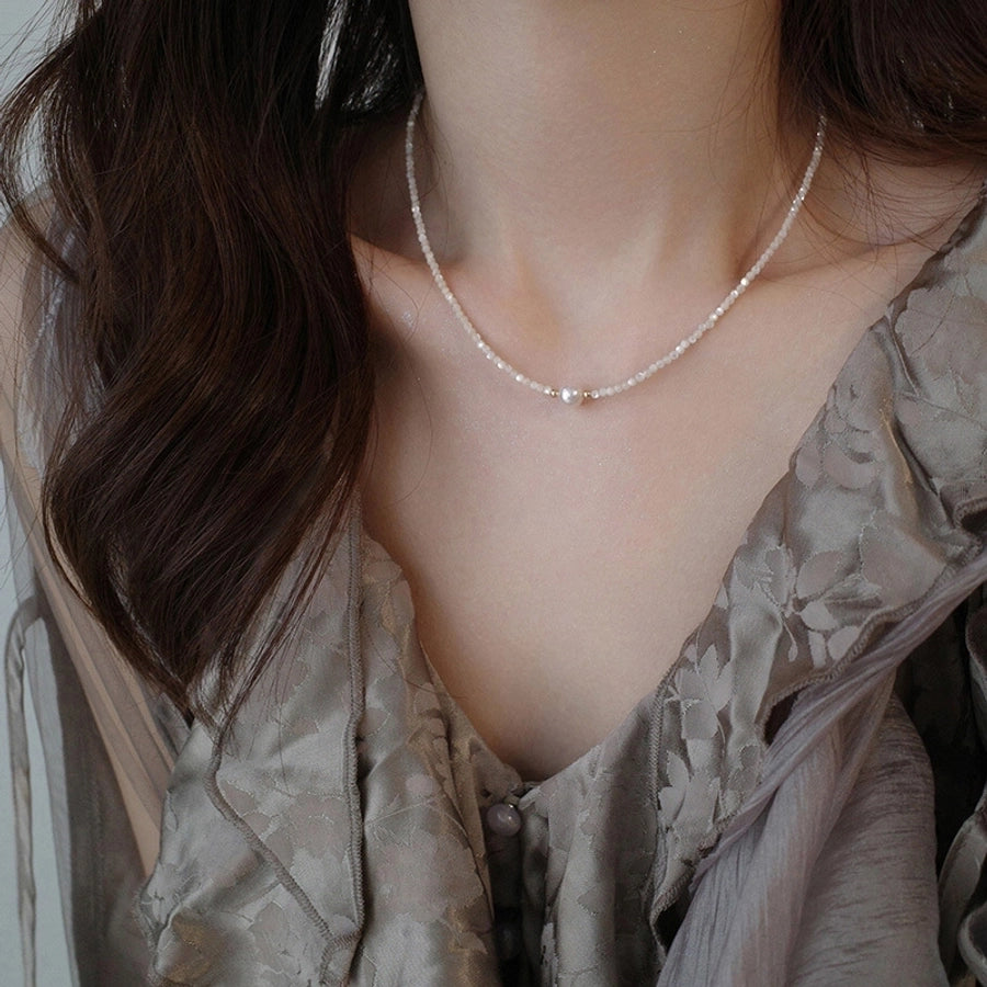 simple style geometric freshwater pearl necklace - CEJEW