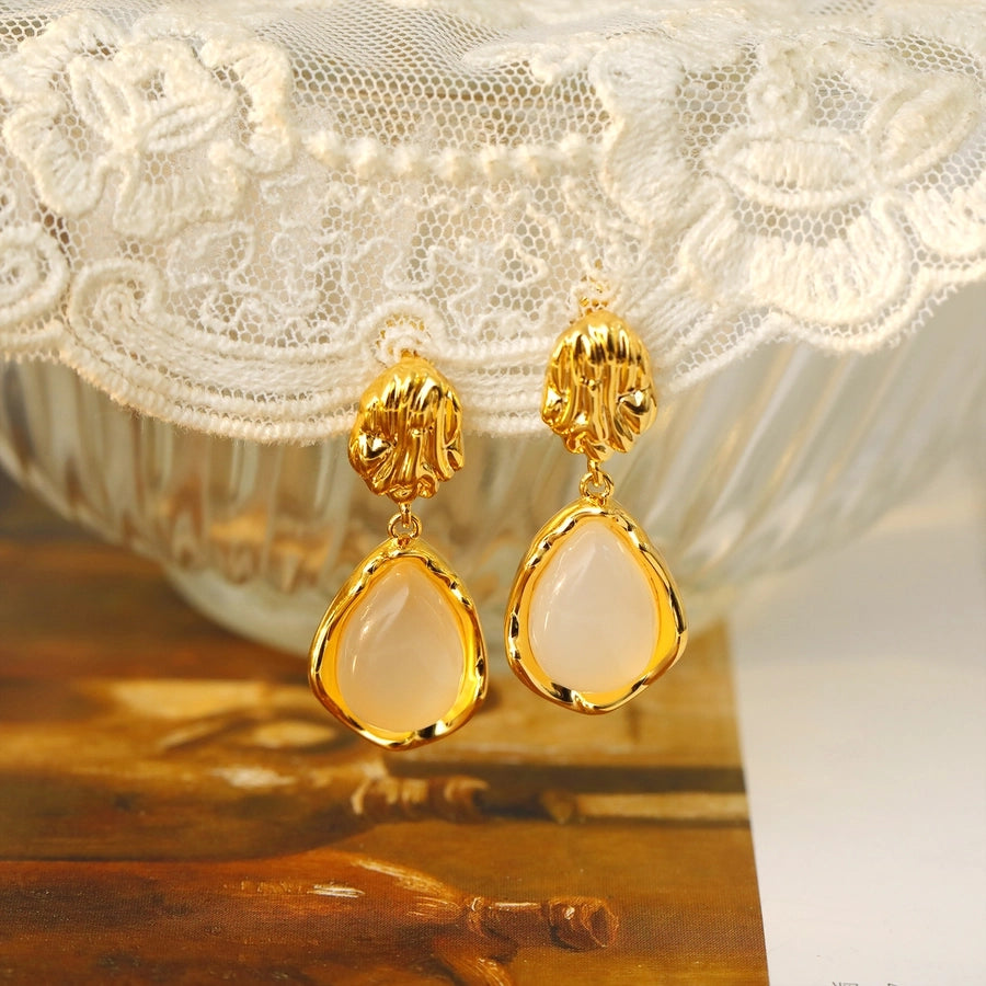 1 Pair Vintage Style Simple Style Water Droplets Plating Inlay Copper Agate 18K Gold Plated Drop Earrings