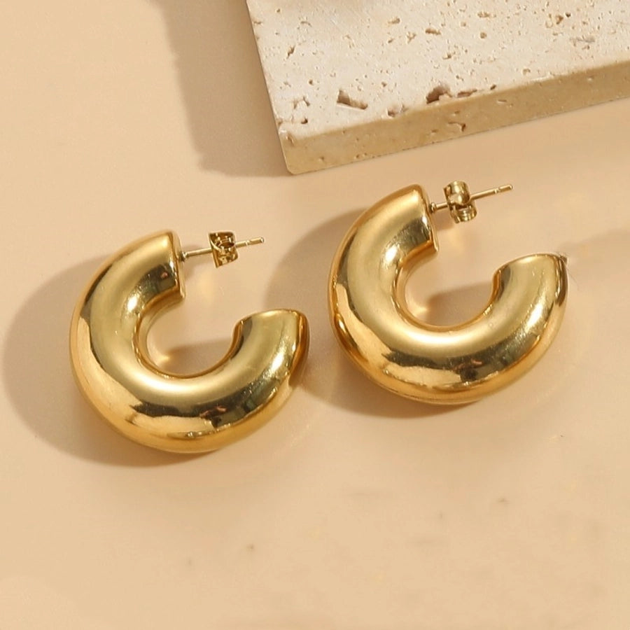 1 Pair Elegant Luxurious Classic Style C Shape Round Solid Color Plating 304 Stainless Steel Earrings