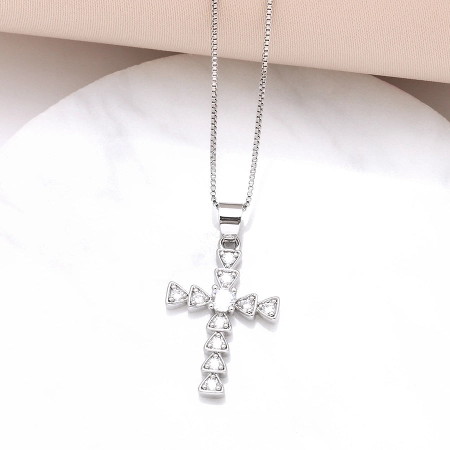 Copper 18K Gold Plated Plating Inlay Cross Zircon Pendant Necklace