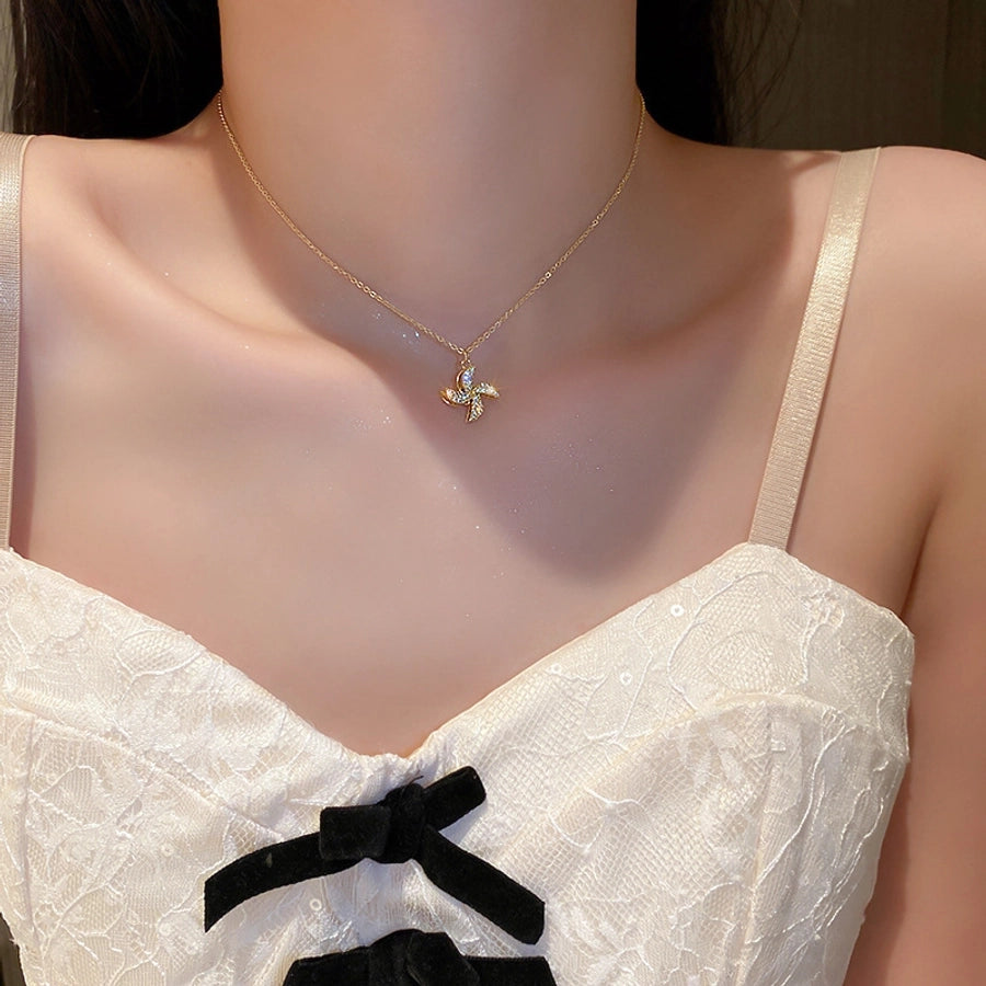 simple style heart shape flower alloy pearl plating inlay shell zircon women's pendant necklace